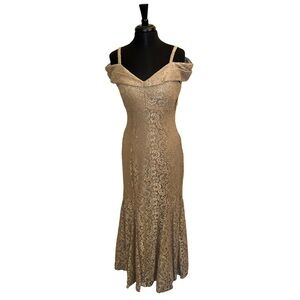 NWT Gold Off The Shoulder Fishtail Evening Formal Gown - R&M Richards - Size 8